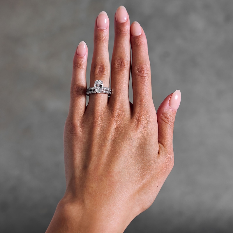 Main Image 2 of Vera Wang Love 5-1/5 CT. T.W. Oval Certified Lab-Grown Diamond Bridal Set in 14K White Gold (F/VS2)