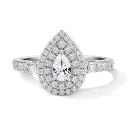 Vera Wang Love 7/8 CT. T.W. Pear-Shaped Diamond Double Frame Engagement Ring in 14K White Gold