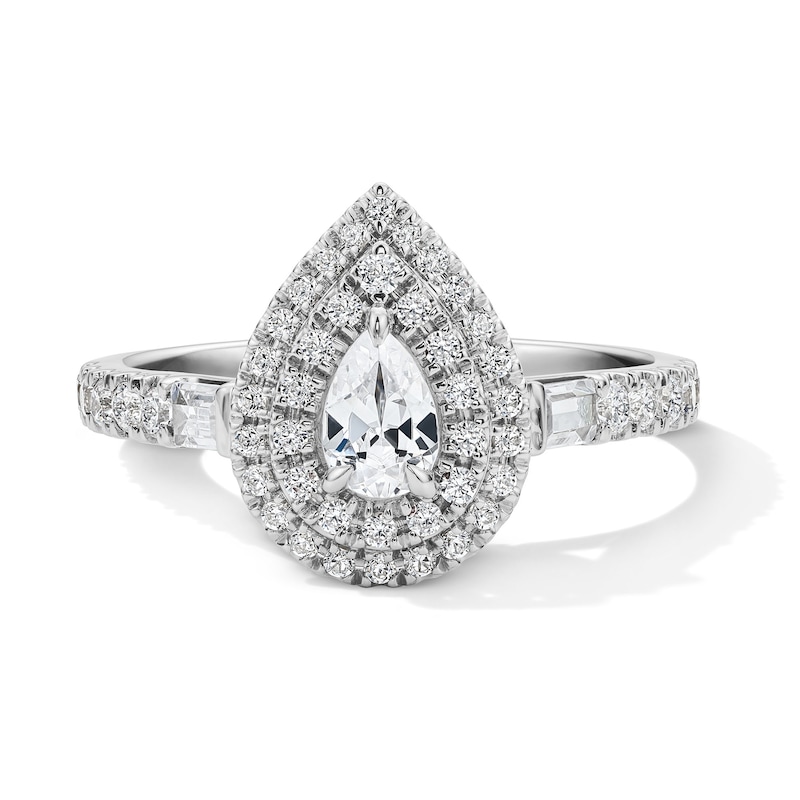 Main Image 1 of Vera Wang Love 7/8 CT. T.W. Pear-Shaped Diamond Double Frame Engagement Ring in 14K White Gold