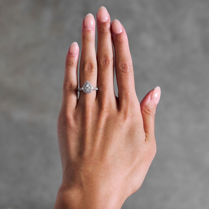 Main Image 2 of Vera Wang Love 7/8 CT. T.W. Pear-Shaped Diamond Double Frame Engagement Ring in 14K White Gold