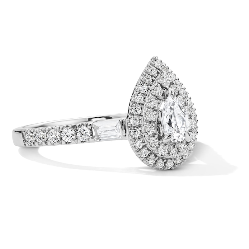 Main Image 4 of Vera Wang Love 7/8 CT. T.W. Pear-Shaped Diamond Double Frame Engagement Ring in 14K White Gold