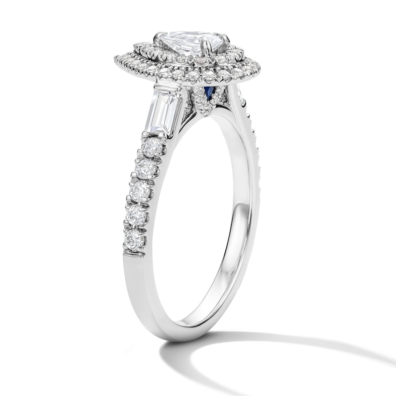 Main Image 5 of Vera Wang Love 7/8 CT. T.W. Pear-Shaped Diamond Double Frame Engagement Ring in 14K White Gold