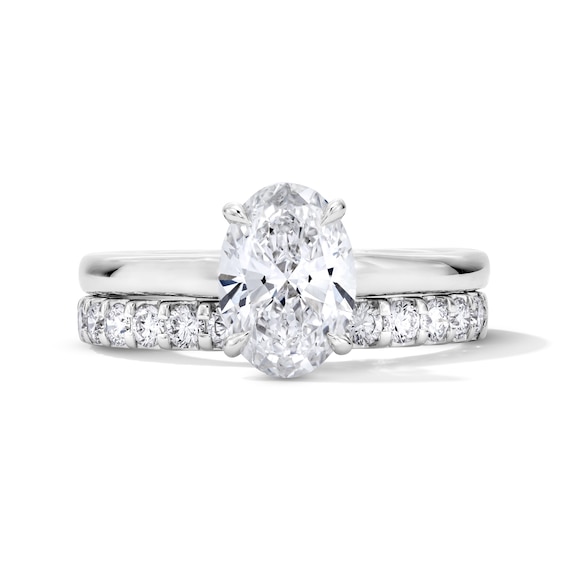2 CT. T.w. Oval Certified Lab-Grown Diamond Hidden Frame Bridal Set in 14K White Gold (F/Vs2)