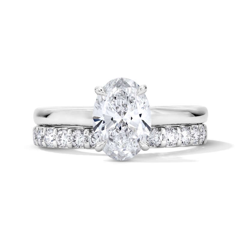 Main Image 1 of 2 CT. T.W. Oval Certified Lab-Grown Diamond Hidden Frame Bridal Set in 14K White Gold (F/VS2)