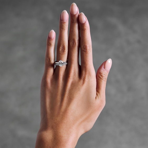 2 CT. T.w. Oval Certified Lab-Grown Diamond Hidden Frame Bridal Set in 14K White Gold (F/Vs2)