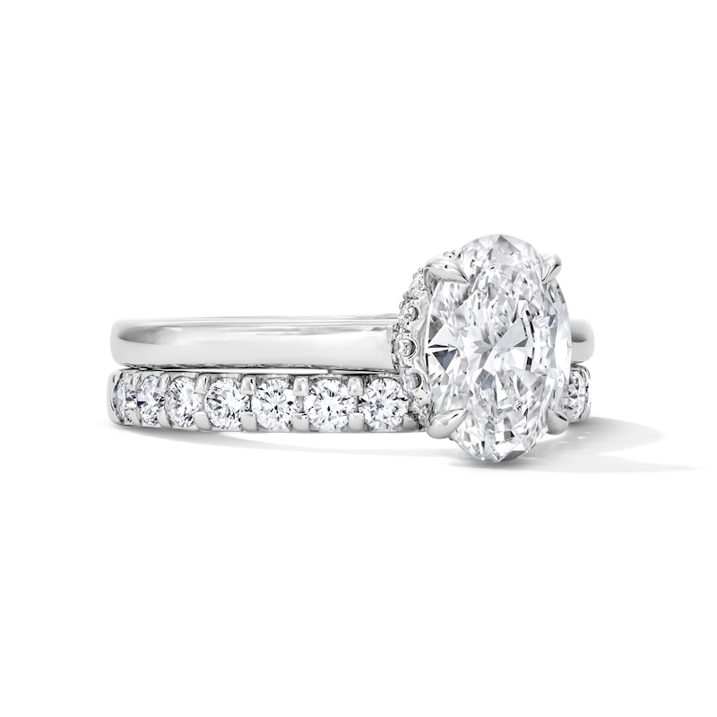 Main Image 4 of 2 CT. T.W. Oval Certified Lab-Grown Diamond Hidden Frame Bridal Set in 14K White Gold (F/VS2)