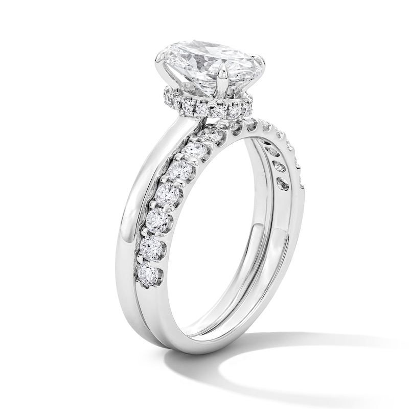 Main Image 5 of 2 CT. T.W. Oval Certified Lab-Grown Diamond Hidden Frame Bridal Set in 14K White Gold (F/VS2)