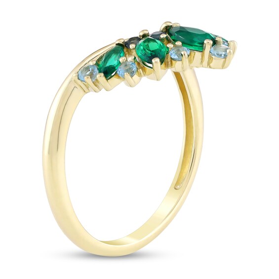Lab-Created Emerald and Blue Topaz Enhancer Ring in 10K Gold