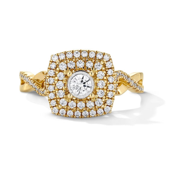 1/2 CT. T.w. Diamond Double Cushion Frame Engagement Ring in 10K Gold