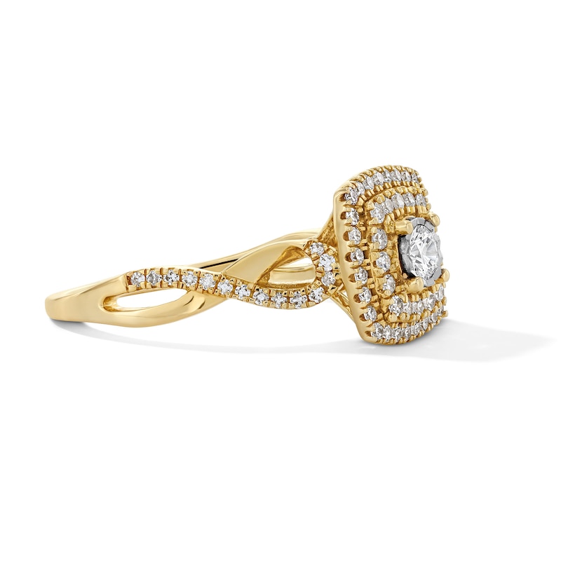 Main Image 4 of 1/2 CT. T.W. Diamond Double Cushion Frame Engagement Ring in 10K Gold