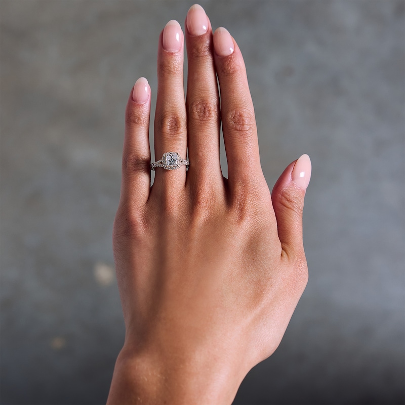 Main Image 2 of 1-1/2 CT. T.W. Princess-Cut Certified Lab-Grown Diamond Frame Engagement Ring in 14K Gold (F/VS2)