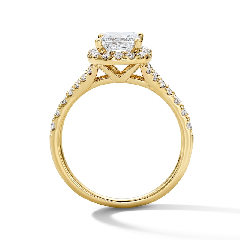 Main Image 2 of 1-1/2 CT. T.W. Princess-Cut Certified Lab-Grown Diamond Frame Engagement Ring in 14K Gold (F/VS2)