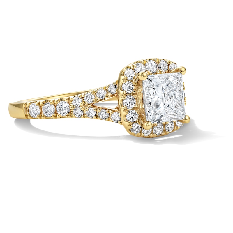 Main Image 3 of 1-1/2 CT. T.W. Princess-Cut Certified Lab-Grown Diamond Frame Engagement Ring in 14K Gold (F/VS2)