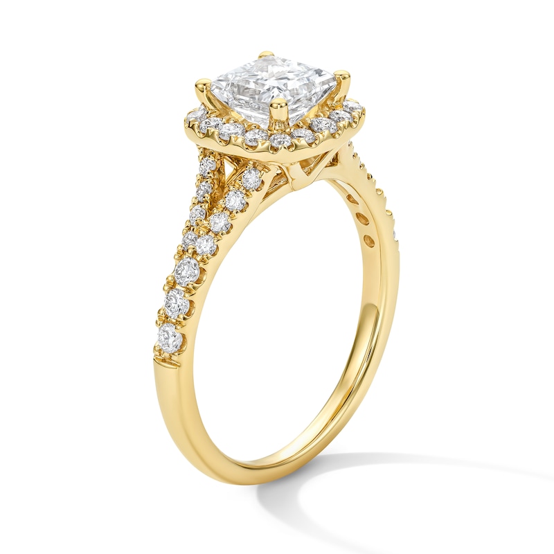 Main Image 4 of 1-1/2 CT. T.W. Princess-Cut Certified Lab-Grown Diamond Frame Engagement Ring in 14K Gold (F/VS2)