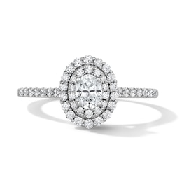 1/2 CT. T.W. Oval Certified Lab-Grown Diamond Double Frame Promise Ring in 10K White Gold (F/SI2)