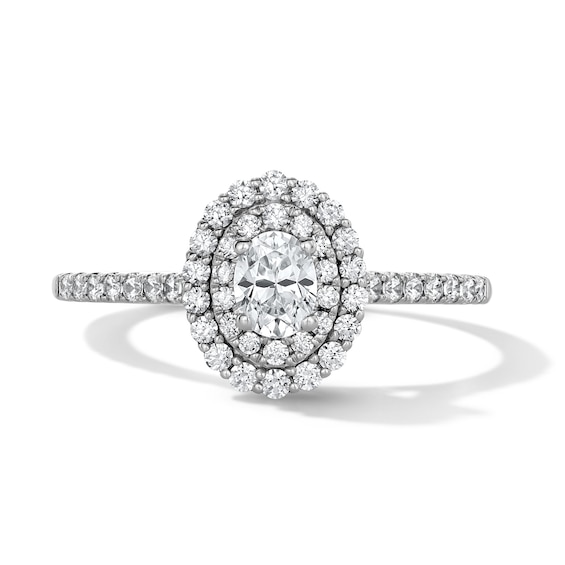 1/2 CT. T.w. Oval Certified Lab-Grown Diamond Double Frame Promise Ring in 10K White Gold (F/Si2)