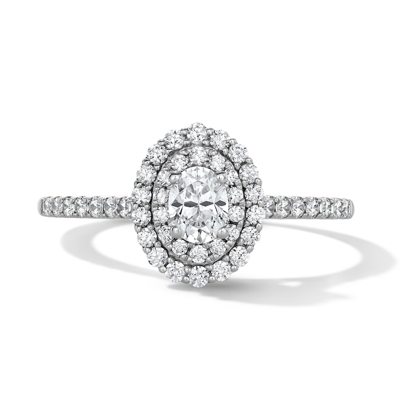 Main Image 1 of 1/2 CT. T.W. Oval Certified Lab-Grown Diamond Double Frame Promise Ring in 10K White Gold (F/SI2)