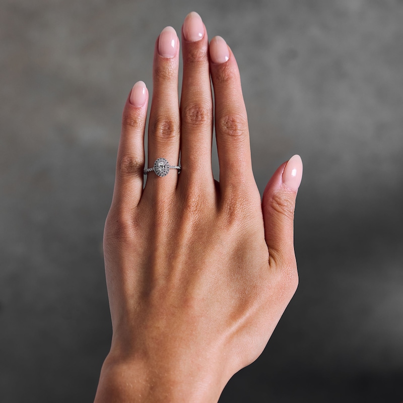 Main Image 2 of 1/2 CT. T.W. Oval Certified Lab-Grown Diamond Double Frame Promise Ring in 10K White Gold (F/SI2)