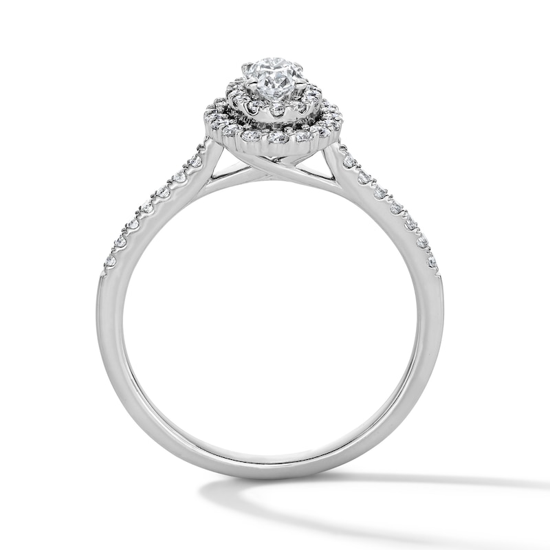 Main Image 3 of 1/2 CT. T.W. Oval Certified Lab-Grown Diamond Double Frame Promise Ring in 10K White Gold (F/SI2)