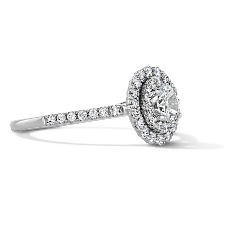Main Image 4 of 1/2 CT. T.W. Oval Certified Lab-Grown Diamond Double Frame Promise Ring in 10K White Gold (F/SI2)