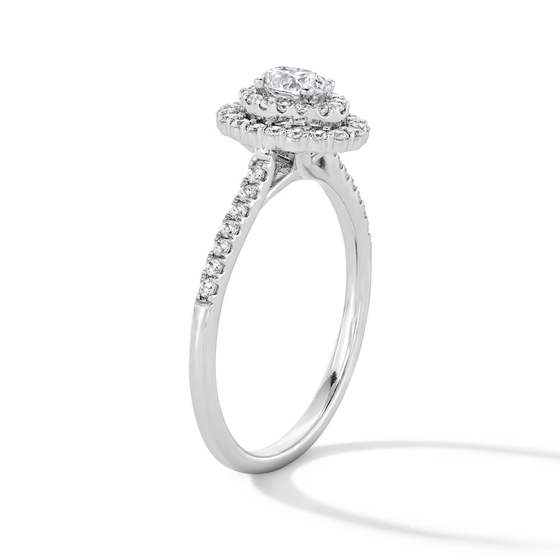 Main Image 5 of 1/2 CT. T.W. Oval Certified Lab-Grown Diamond Double Frame Promise Ring in 10K White Gold (F/SI2)