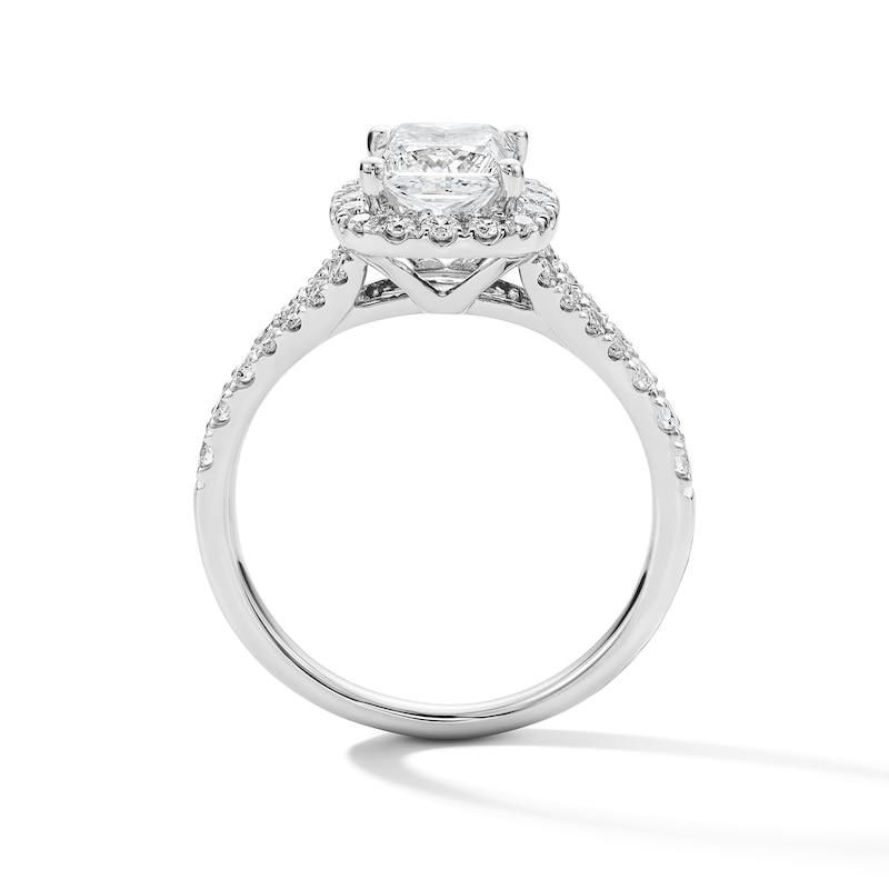 Main Image 2 of 1-1/2 CT. T.W. Princess-Cut Certified Lab-Grown Diamond Frame Engagement Ring in 14K White Gold (F/VS2)
