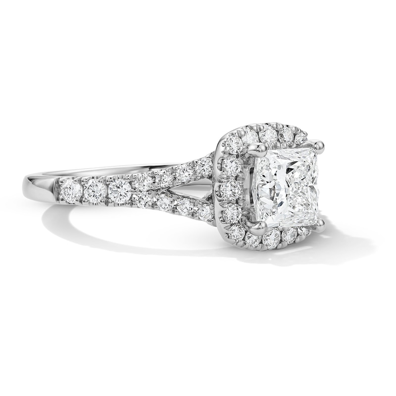 Main Image 3 of 1-1/2 CT. T.W. Princess-Cut Certified Lab-Grown Diamond Frame Engagement Ring in 14K White Gold (F/VS2)