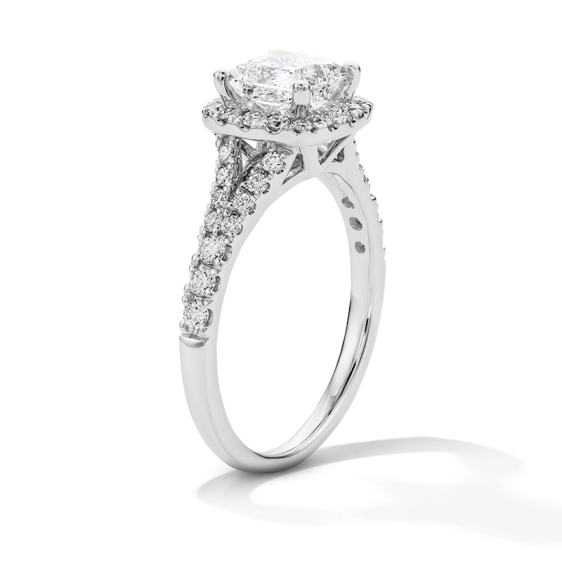 Main Image 4 of 1-1/2 CT. T.W. Princess-Cut Certified Lab-Grown Diamond Frame Engagement Ring in 14K White Gold (F/VS2)