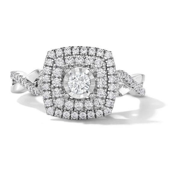 1/2 CT. T.w. Diamond Double Cushion Frame Engagement Ring in 10K White Gold
