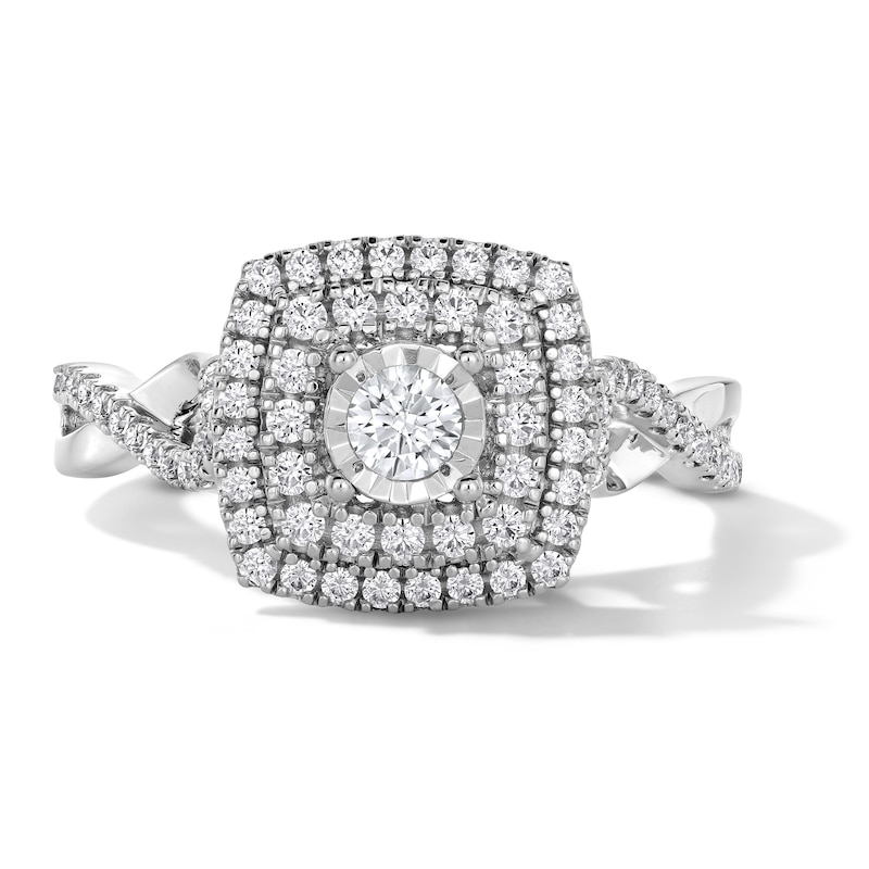 Main Image 1 of 1/2 CT. T.W. Diamond Double Cushion Frame Engagement Ring in 10K White Gold