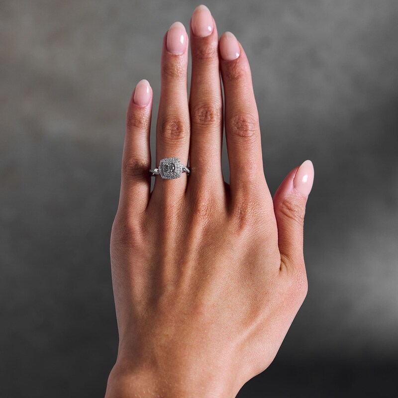 Main Image 2 of 1/2 CT. T.W. Diamond Double Cushion Frame Engagement Ring in 10K White Gold