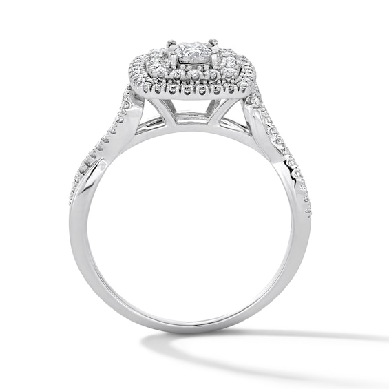 1/2 CT. T.w. Diamond Double Cushion Frame Engagement Ring in 10K White Gold
