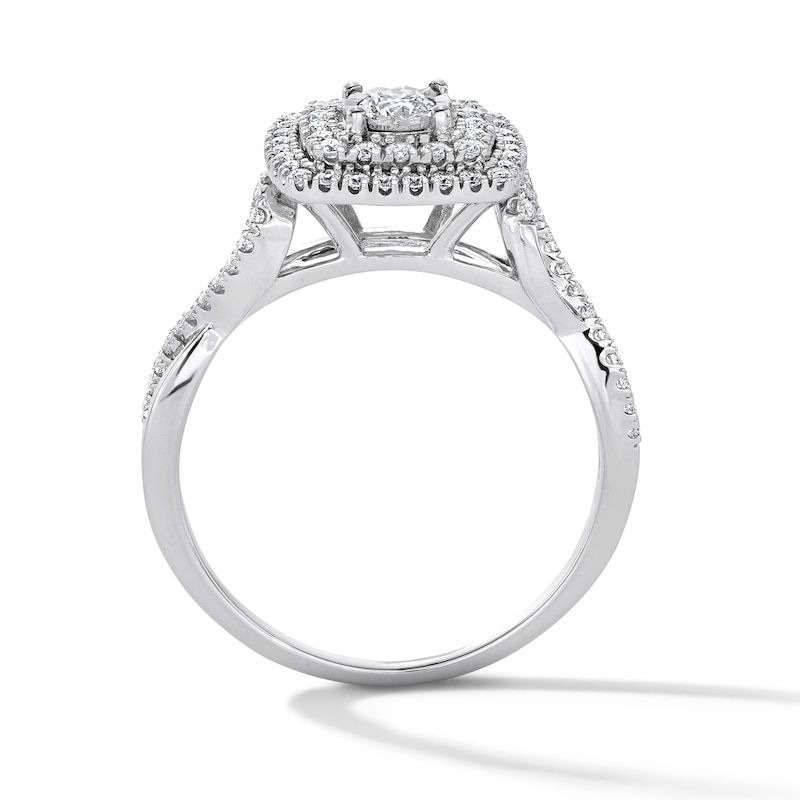 Main Image 3 of 1/2 CT. T.W. Diamond Double Cushion Frame Engagement Ring in 10K White Gold