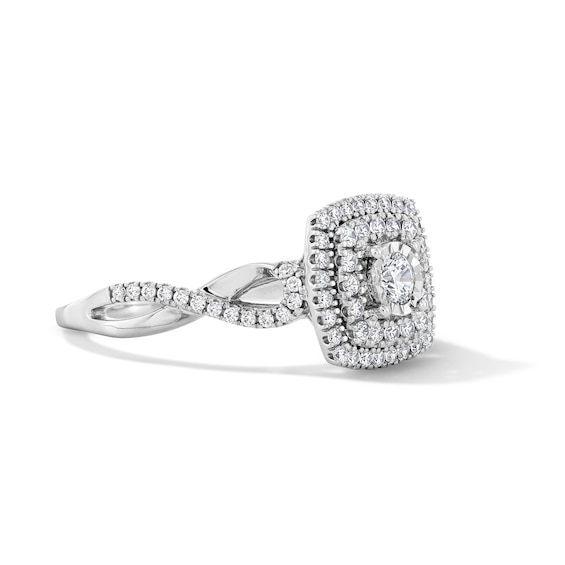 1/2 CT. T.w. Diamond Double Cushion Frame Engagement Ring in 10K White Gold