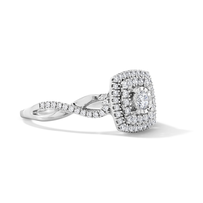 Main Image 4 of 1/2 CT. T.W. Diamond Double Cushion Frame Engagement Ring in 10K White Gold