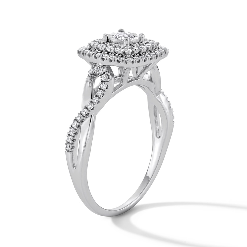 Main Image 5 of 1/2 CT. T.W. Diamond Double Cushion Frame Engagement Ring in 10K White Gold