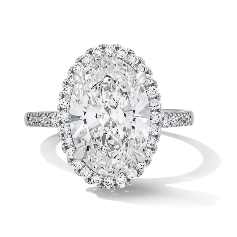 Main Image 1 of 4-1/2 CT. T.W. Oval Certified Lab-Grown Diamond Frame Engagement Ring in 14K White Gold (F/VS2)