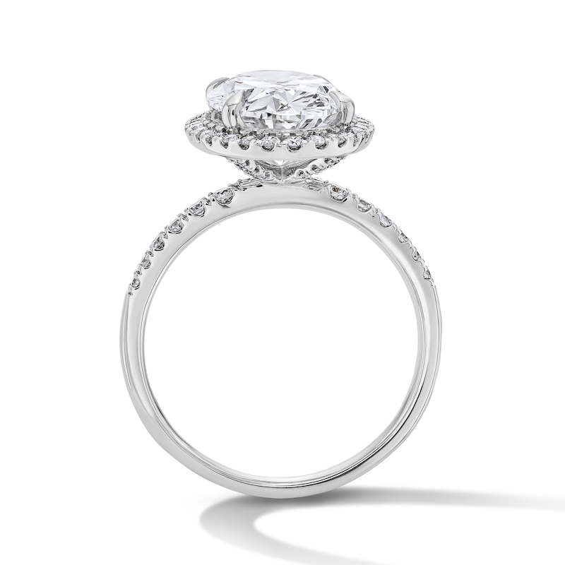 Main Image 3 of 4-1/2 CT. T.W. Oval Certified Lab-Grown Diamond Frame Engagement Ring in 14K White Gold (F/VS2)