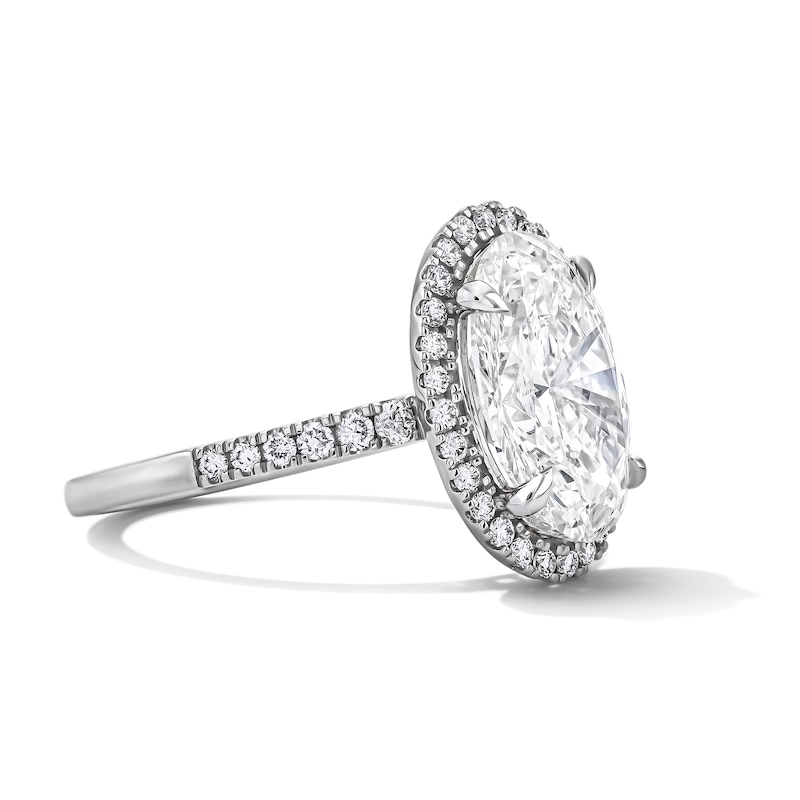 Main Image 4 of 4-1/2 CT. T.W. Oval Certified Lab-Grown Diamond Frame Engagement Ring in 14K White Gold (F/VS2)