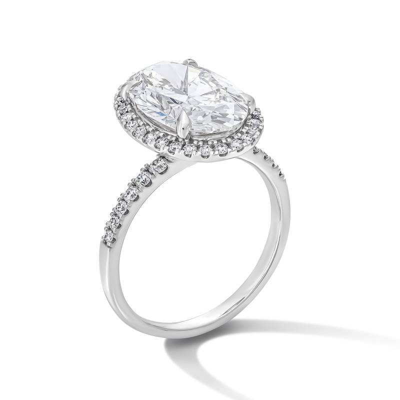 Main Image 5 of 4-1/2 CT. T.W. Oval Certified Lab-Grown Diamond Frame Engagement Ring in 14K White Gold (F/VS2)