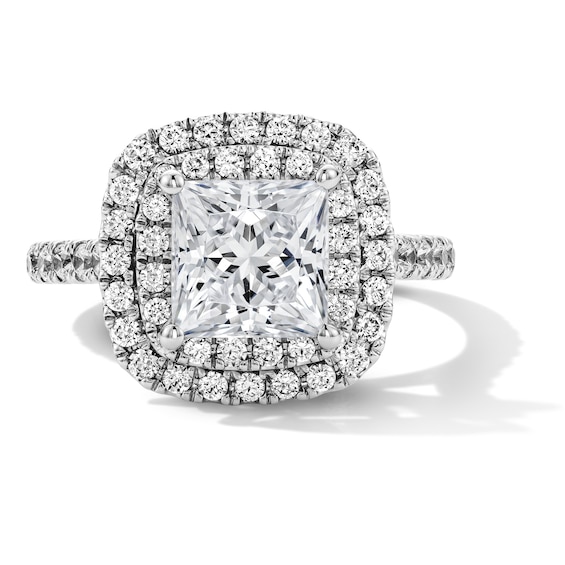 3 CT. T.w. Princess-Cut Certified Lab-Grown Diamond Double Cushion Frame Engagement Ring in 14K White Gold (F/Vs2)