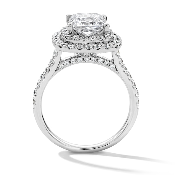 3 CT. T.w. Princess-Cut Certified Lab-Grown Diamond Double Cushion Frame Engagement Ring in 14K White Gold (F/Vs2)