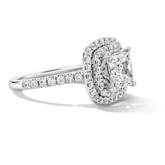 3 CT. T.w. Princess-Cut Certified Lab-Grown Diamond Double Cushion Frame Engagement Ring in 14K White Gold (F/Vs2)