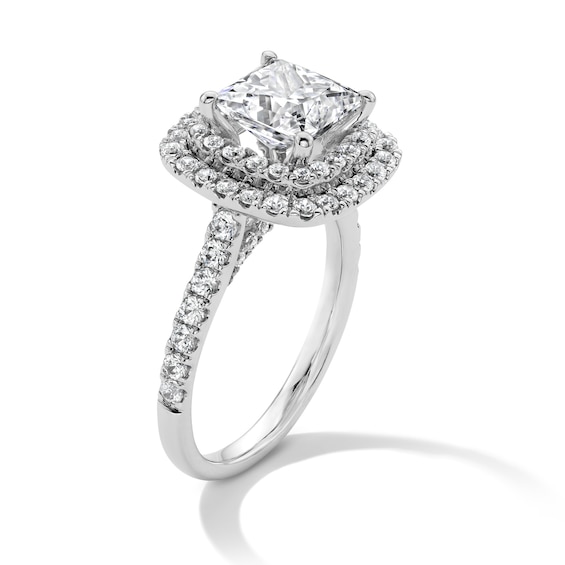 3 CT. T.w. Princess-Cut Certified Lab-Grown Diamond Double Cushion Frame Engagement Ring in 14K White Gold (F/Vs2)