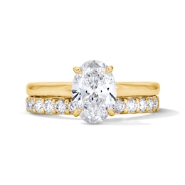 2 CT. T.W. Oval Certified Lab-Grown Diamond Hidden Frame Bridal Set in 14K Gold (F/VS2)