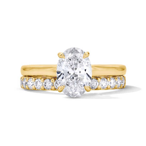 2 CT. T.w. Oval Certified Lab-Grown Diamond Hidden Frame Bridal Set in 14K Gold (F/Vs2)