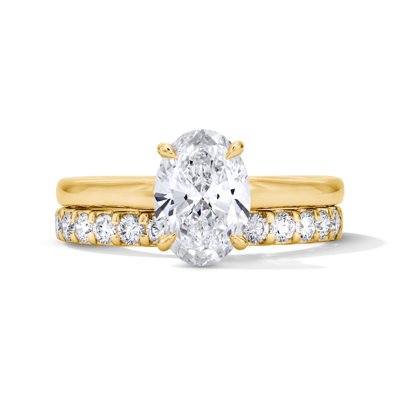 Main Image 1 of 2 CT. T.W. Oval Certified Lab-Grown Diamond Hidden Frame Bridal Set in 14K Gold (F/VS2)