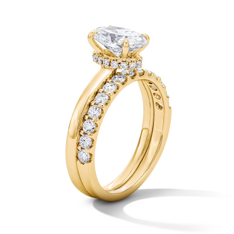 Main Image 5 of 2 CT. T.W. Oval Certified Lab-Grown Diamond Hidden Frame Bridal Set in 14K Gold (F/VS2)