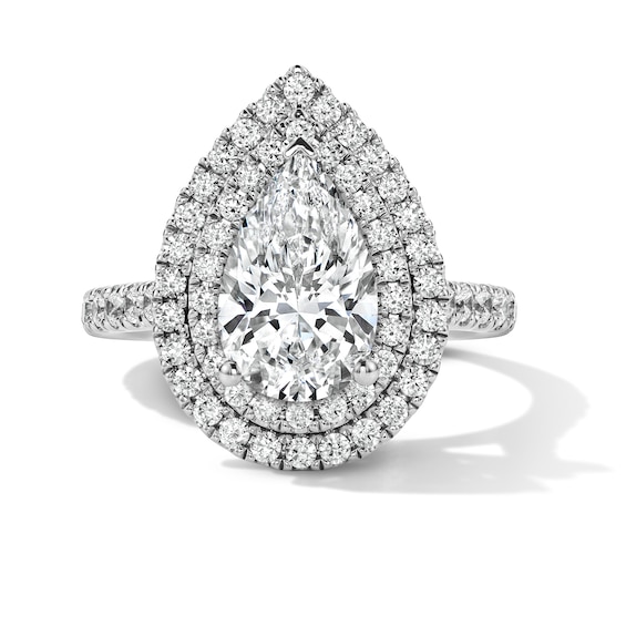 3 CT. T.w. Pear-Shaped Certified Lab-Grown Diamond Double Frame Engagement Ring in 14K White Gold (F/Vs2)