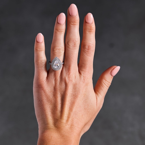 3 CT. T.w. Pear-Shaped Certified Lab-Grown Diamond Double Frame Engagement Ring in 14K White Gold (F/Vs2)